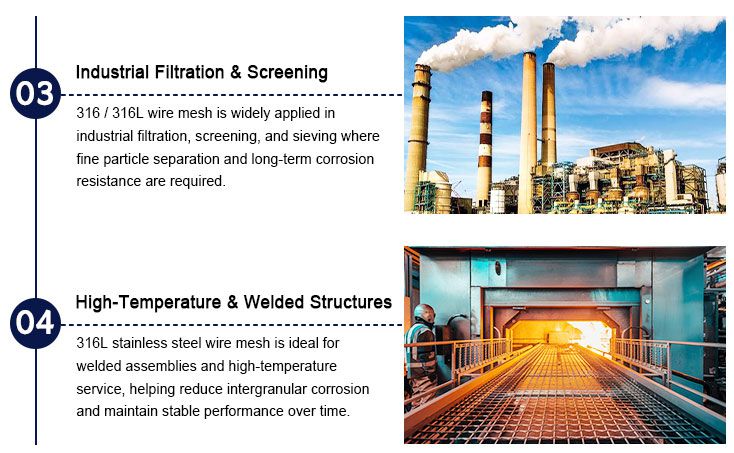 Applications of 316 and 316L stainless steel wire mesh Applications of 316 and 316L stainless steel wire mesh