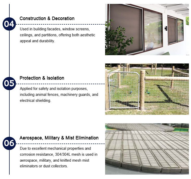 304/304L Stainless Steel Wire Mesh Applications