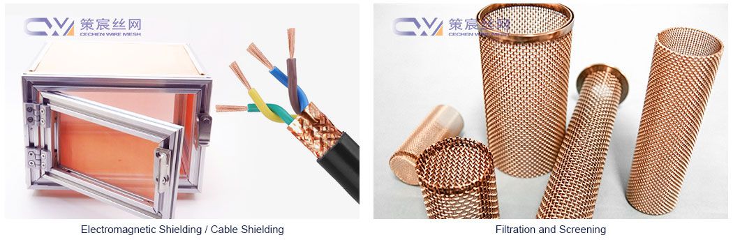 Red copper mesh is used for electromagnetic shielding, electrical grounding, industrial filtration, gas/liquid filtering, and electrical conduction.